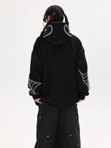 Sonicelife Embroidery Punk Spider Zip Up Hoodie