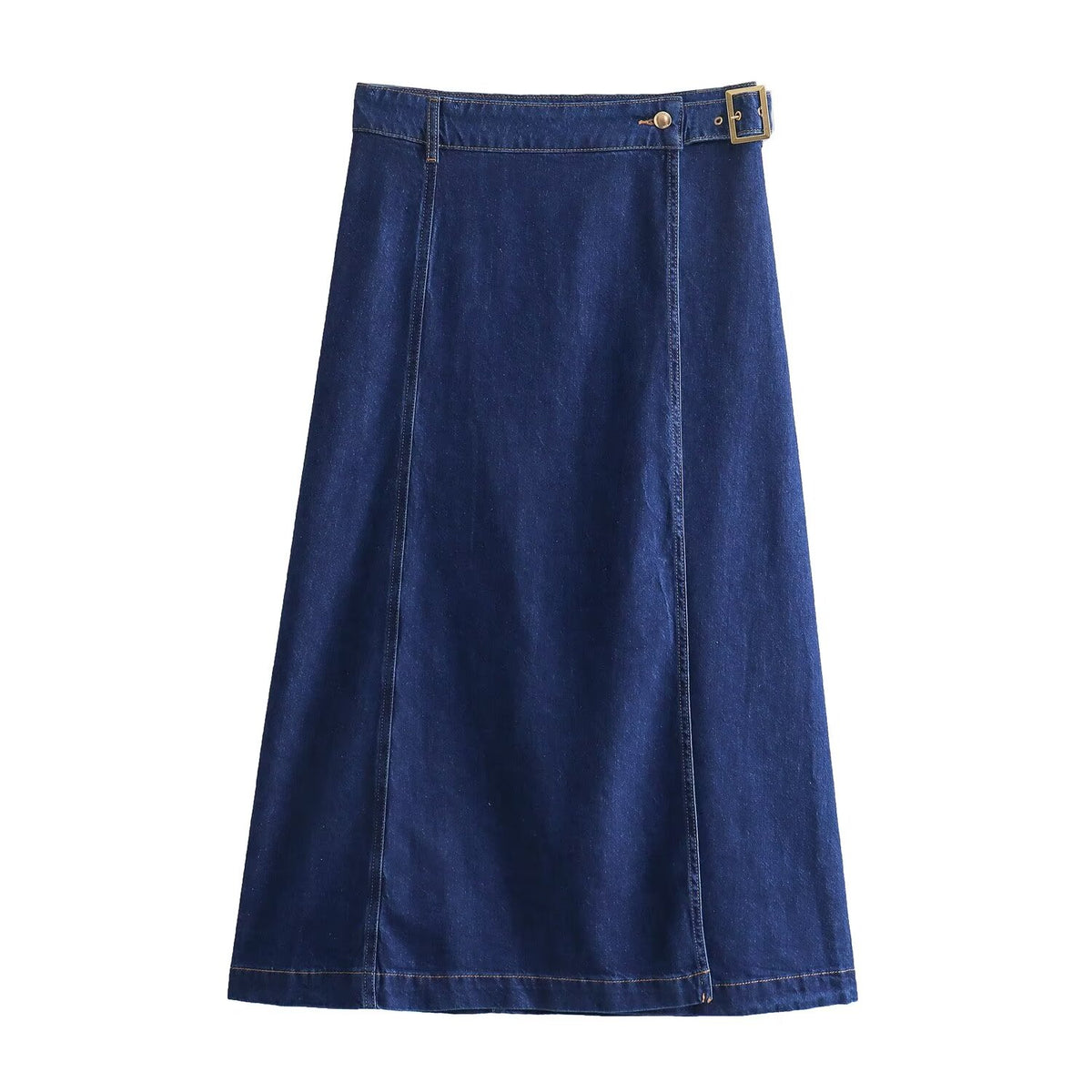 Sonicelife Women's New Half Skirt with Side Waistband Decoration, Fashionable and Casual, Versatile Denim Midi Skirt