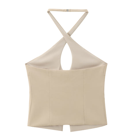 Sonicelife Women's Hanging Strap Hollow Buckle Neck Top Open Back Design Versatile Fashion New