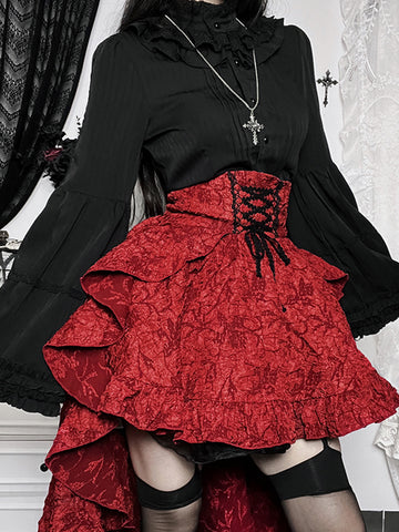 Sonicelife Fairycore Grunge Lolita Skirt Women Dark Gothic Christmas High Waist Bandage Corset Skirt Aesthetic Streetwear Partywear