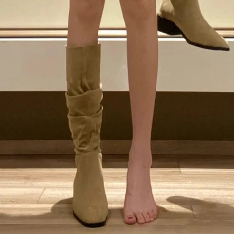 Sonicelife Women Suede Pointed Toe Chelsea Boots Mid Heels Shoes 2024 Winter Designer New Party Shoes Sexy Fashion Walking Mujer Zapatos
