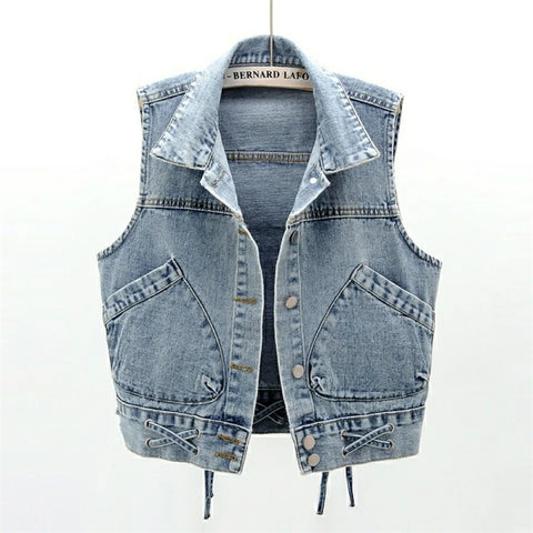 Sonicelife 2025 Short Denim Vest Women Solid V-Neck Sleeveless Female Jacket Fashion Casual Spring Autumn Jeans Waistcoat Ladies