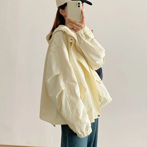 christmas outfit Sonicelife Solid Loose Hooded Jackets Women Fashion Spring Autumn Zipper Coats Safari Style Jackets Women clothing Y2k tops Emo