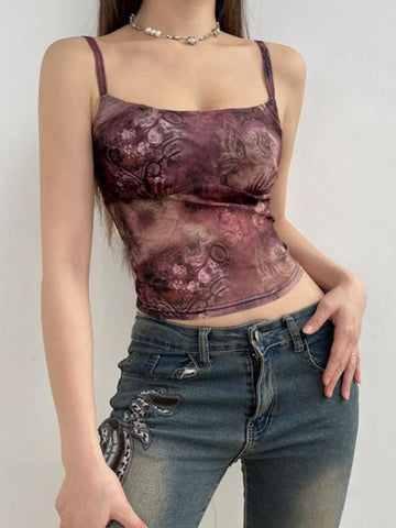 Sonicelife-Floral Printed Crop Camisole Top