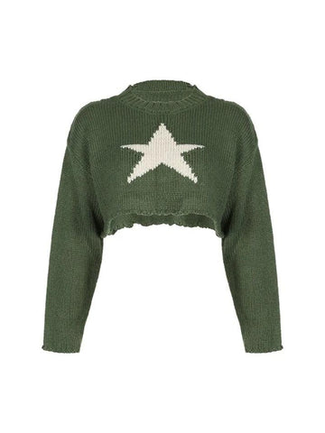 Back To School Sonicelife Vintage Star Jacquard Cropped Sweater