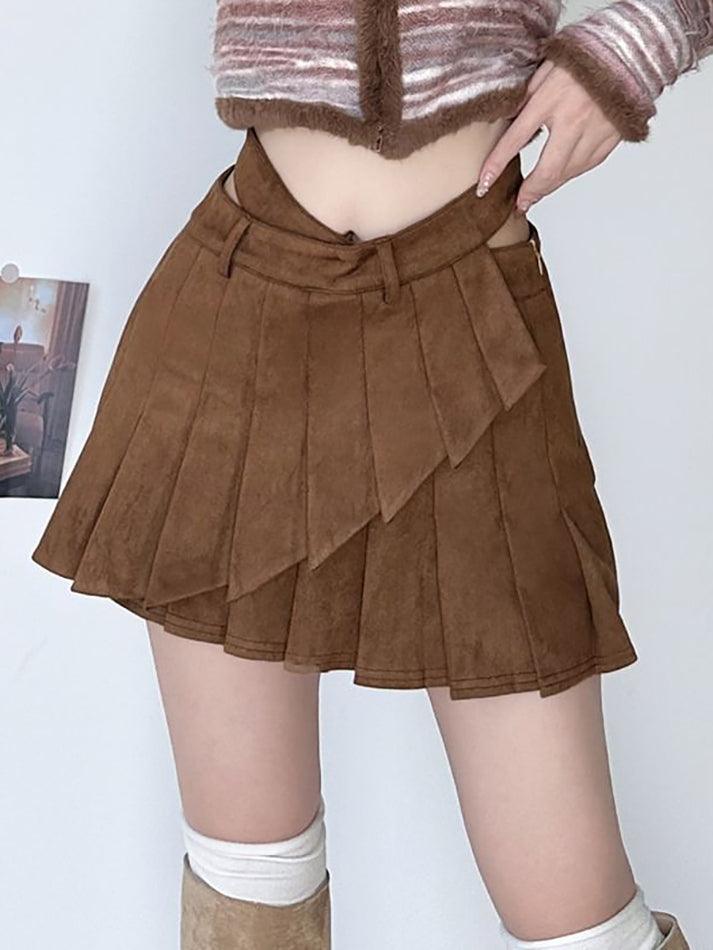 Sonicelife-Mid Rise Plain Pleated Panel Mini A-Line Skirt