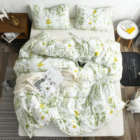 Sonicelife Floral Print Queen Bedding Set Soft Comfortable Single Double Duvet Cover Set King Size Flowers Pattern Quilt Covers No Sheets