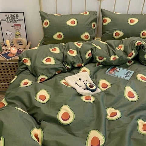 Sonicelife Nordic Style Ins Avocado Green Bedding Set Cartooon Fruit Quilt Cover Polyester High Quality Comforter Full Size With Pillowcase