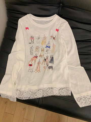 Sonicelife Y2k Harajuku Cartoon Print Long Sleeve Tops Women Sweet 2000s Aesthetic Tees Spring Cute Core Design Casual Loose T-Shirts New