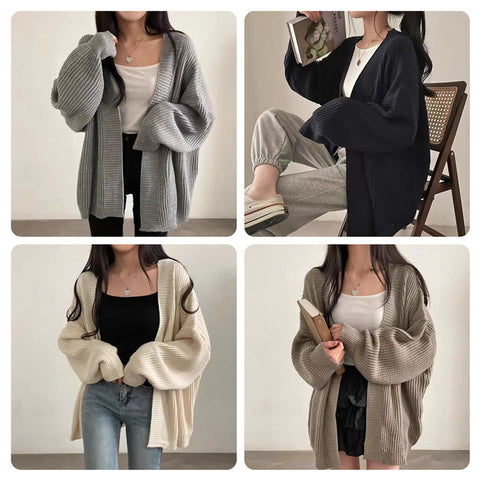 christmas outfit Sonicelife Vintage Oversized Loose Open Front Cardigan