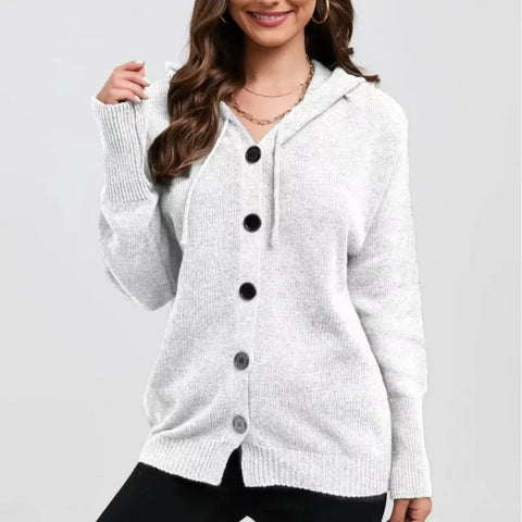 christmas outfit Sonicelife Women's Hooded Single-breasted Knitted Cardigan Jacket Solid Color Sweater 2025 Autumn/winter New Style Pullover