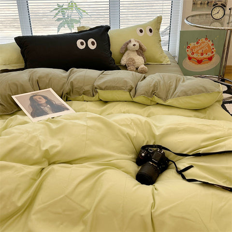 Sonicelife Ins Purple Black Big Eye Solid Color Bedding Set Girls Boys Double Size Flat Sheet Duvet Cover Pillowcase Bed Linen Home Textile