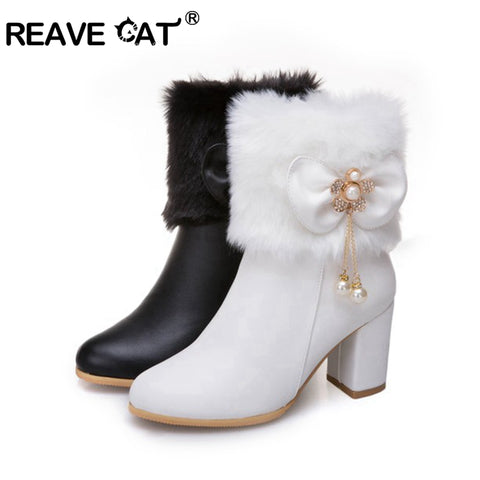 thanksgiving outfit Sonicelife Womens Ankle boots Tassel Bowtie Lovely Lolita Fashion High Heel White Black Fur Ladies Party Shoes