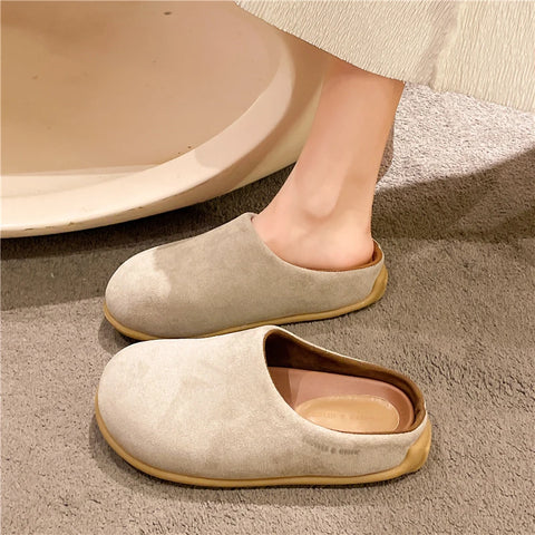 Sonicelife Cover Toe Female Shoes Loafers Slippers Flat Med Slides 2024 Soft Casual Rome PU Concise Basic Rubber Fabric Leisure Med Flat Sh