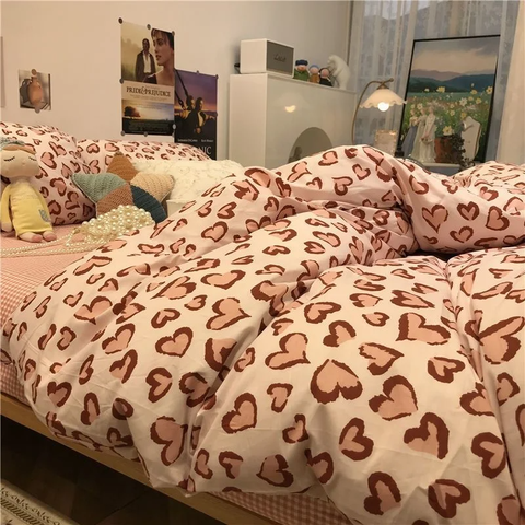 Sonicelife Red Spot Bed Set Heart Love Quilt Cover Polyester Bedding Sheet Fashion Women Adults Single Double Full Size Bedroom Decor