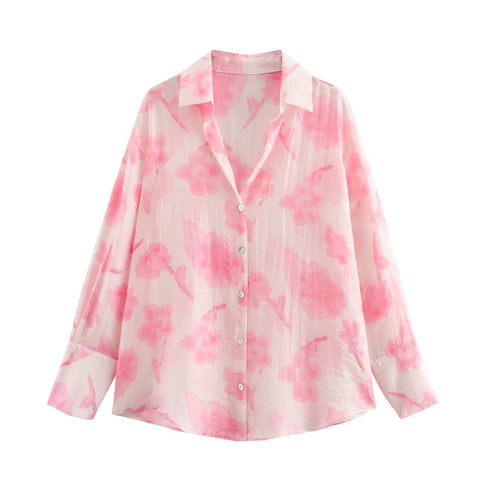 Sonicelife Women's Single Breasted Long Sleeved Top Printed Shirt Commuting Style Versatile New Fashion