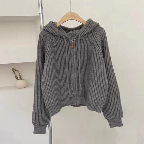 Black Friday Sonicelife Autumn Casual Knitted Cardigan Women Korean Chic Solid Long Sleeve Zipper Sweater Fashion All Match Preppy O Neck Outwear