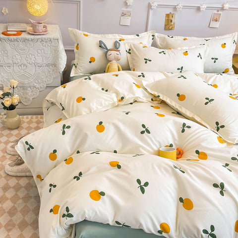 Sonicelife Ins Rabbit Bedding Set Fashion No Filler Korean Single Queen Size Duvet Cover Flat Sheet Pillowcases Cute Kids Adult Bed Linens