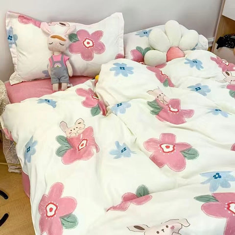 Sonicelife Black And White Panda Bedding Set Cute Cartooon Animals Soft Duvet Cover Solid Flat Sheet For Kids Girls Double Queen Full Size