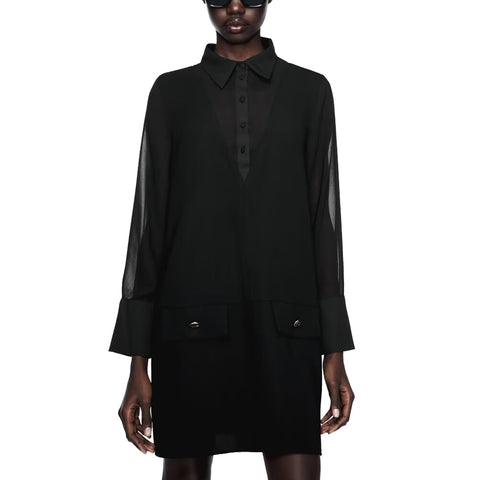 Sonicelife Women's new dress with semi transparent visual splicing design fashionable temperament mini black dress