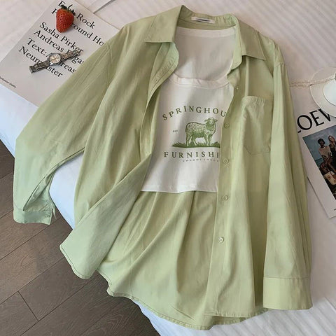 Sonicelife Simple Women Shirt Korean Loose Long Sleeve Chic Button Up Top Casual Fall All Match Office Ladies Blouse New