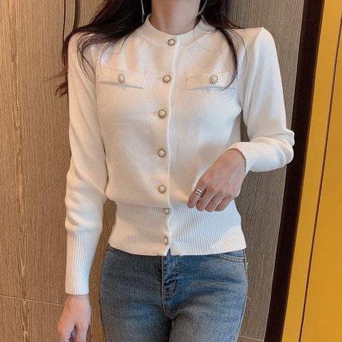 Sonicelife Fashion Women Cardigan Sweater Spring Knitted Long Sleeve Short Coat Casual Single Breasted Korean Slim Chic Ladies Top