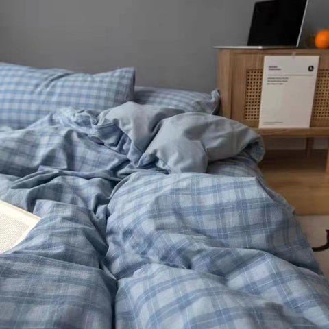 Sonicelife Sky Blue Solid Color Bedding Set Soft Girls Boys Single Double Size Flat Sheet Duvet Cover Pillowcase Bed Linens Home Textile