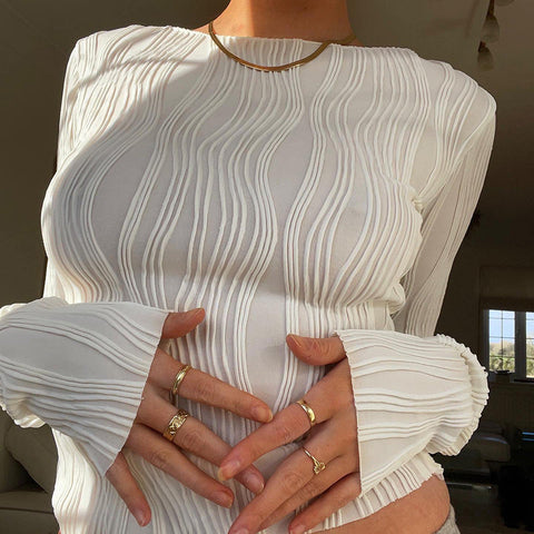 Sonicelife Textured Stripe Long Sleeve Tee