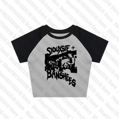 Sonicelife Punk Y2K Baby Tee Short Sleeve Top Gothic Street T-shirt Women's Star Rock singer Print T-shirt Women's Summer Top Emo Rock Girl