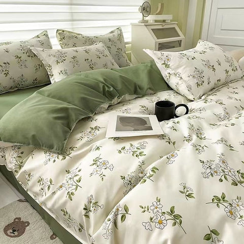 Sonicelife European Floral Brushed Home Bedding Set Simple Soft Duvet Cover Set With Sheet Comforter Covers Pillowcases Bed Linen