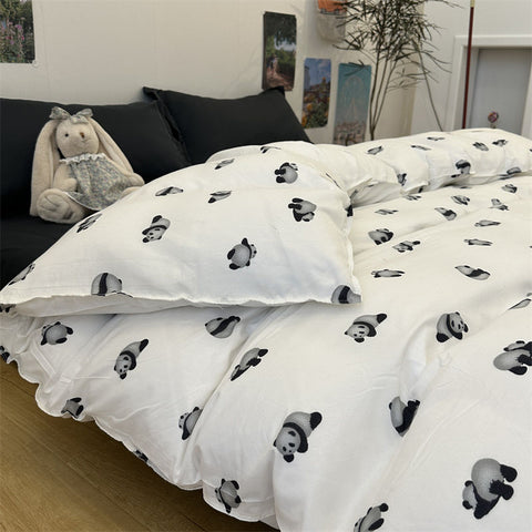 Sonicelife Floral Bedding Set Korean Style Twin Double Size Duvet Cover No Filling Pillowcases Sheet Fashion Boys Girls Gift Home Textile