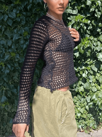 Back To School Sonicelife Backless Crochet Hollow Knit Crop Top