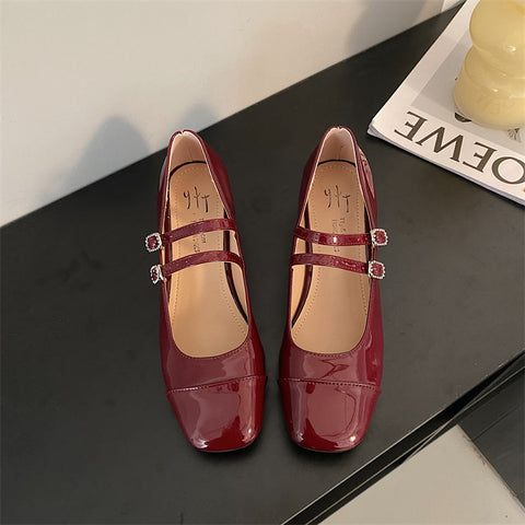 Sonicelife 2024 Spring Leather  Straps Square Head Thick Heel Mary Jane Shoes Women's Low Heel Follow-up Shoes Womens Shoes High Heels