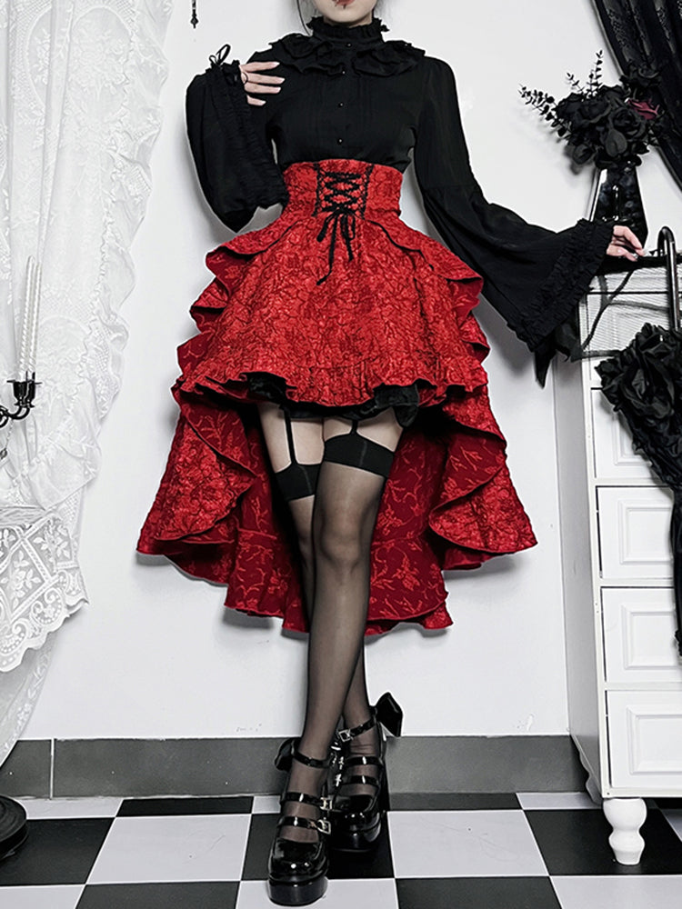 Sonicelife Fairycore Grunge Lolita Skirt Women Dark Gothic Christmas High Waist Bandage Corset Skirt Aesthetic Streetwear Partywear