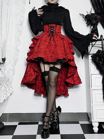 Sonicelife Fairycore Grunge Lolita Skirt Women Dark Gothic Christmas High Waist Bandage Corset Skirt Aesthetic Streetwear Partywear