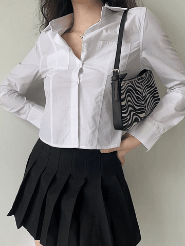 Sonicelife Basic Long Sleeve Button Blouse