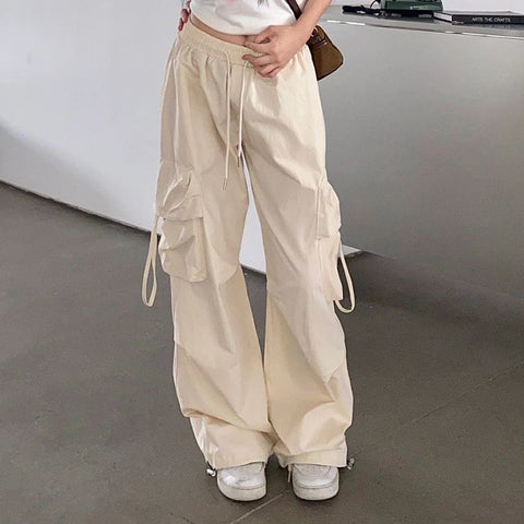 Sonicelife Hip Hop Y2K Cargo Pants Women Streetwear Harajuku Big Pockets Casual Trousers Korean Loose High Waist Design Solid Pants Z