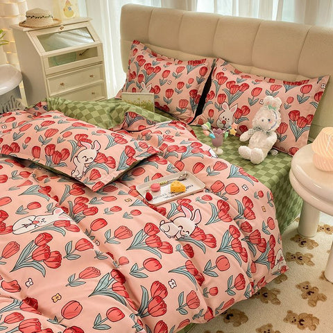 Sonicelife Cute Carrot Duvet Cover Set with Zipper Kids Kawaii Flat Sheet Pillowcases No Filler Twin Queen Size Girls Boys Gift Bedding Set