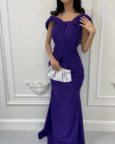 Sonicelife Customized Exquisite Formal Jersey Pleat Ruched Draped Straight Off-the-shoulder Long Dresses Bespoke Occasion Dresses Fashion (PRE-ORDER)