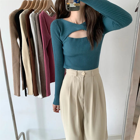 Sonicelife 2024 Autumn Winter Women Sweater Chic Cashmere Pullovers Women Long-sleeved Knitted Streetwear Jumpers Solid Sweater