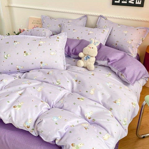 Sonicelife Cream Green Floral Duvet Cover Set No Filler Ins Style Full Size Girls Boys Flat Sheet Pillowcase Bedspread Cute Kawaii Bedding