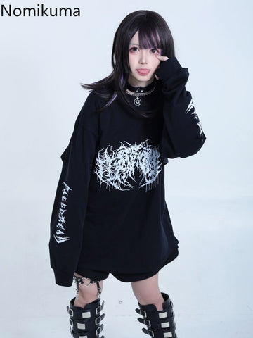 Sonicelife 2025 Ropa Mujer Streetwear Hip-hop Hoodies Women Clothes Japanese Harajuku Tops O-neck Casual Sweatshirts Print Chic Y2k Hoodie