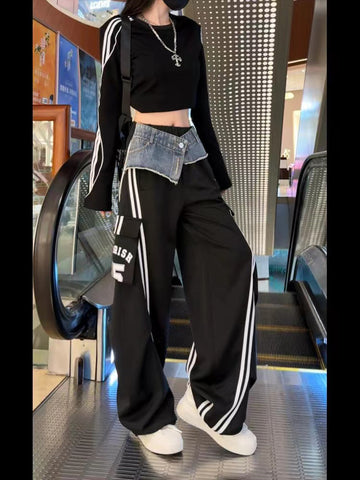 christmas outfit Sonicelife Women Black Gothic Pants with Skirt Baggy Emo Parachute Pants Harajuku Japanese 2000s Style Y2k Vintage Trousers Fashion Clothes