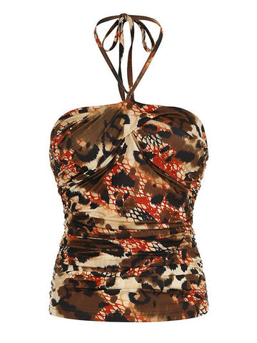 Sonicelife Vintage Print Sexy Backless Halter Tank Top