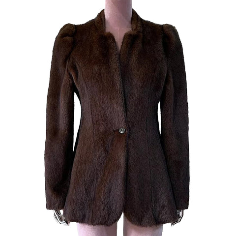 christmas outfit Sonicelife Autumn Winter Short Brown Warm Soft Fitted Faux Mink Fur Blazer Women Elegant Luxury Chic Skirted Fluffy Jacket Coat