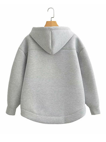 Black Friday Sonicelife Casual Solid Zipper Hoodies Women Loose Drawstring Pockets Thick Sweatshirt Jackets Female Autumn Fashion Simple Outwear