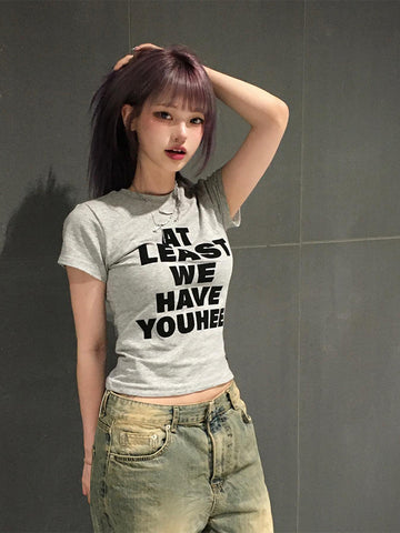 Sonicelife Y2K Harajuku vintage streetwear punk rock hip hop sexy women's crop tops Fashion Hot Girls gothic O-neck Slim baby short sleeve