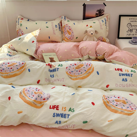 Sonicelife Fashion Duvet Cover Set No Filler Flat Sheet Pillowcases Boys Girls Cute Twin Queen Size Ins Spring New Bedding Linen