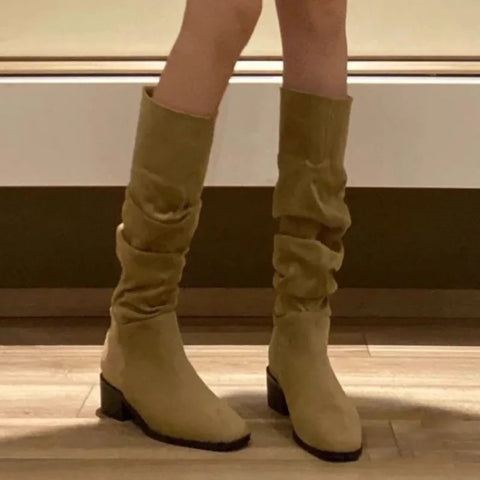Sonicelife Women Suede Pointed Toe Chelsea Boots Mid Heels Shoes 2024 Winter Designer New Party Shoes Sexy Fashion Walking Mujer Zapatos