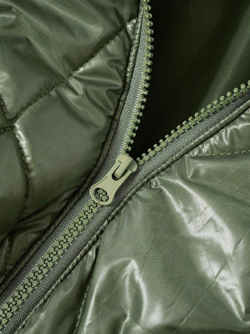 Sonicelife-Solid Color Argyle High Neck Drawstring Short Puffer Jacket